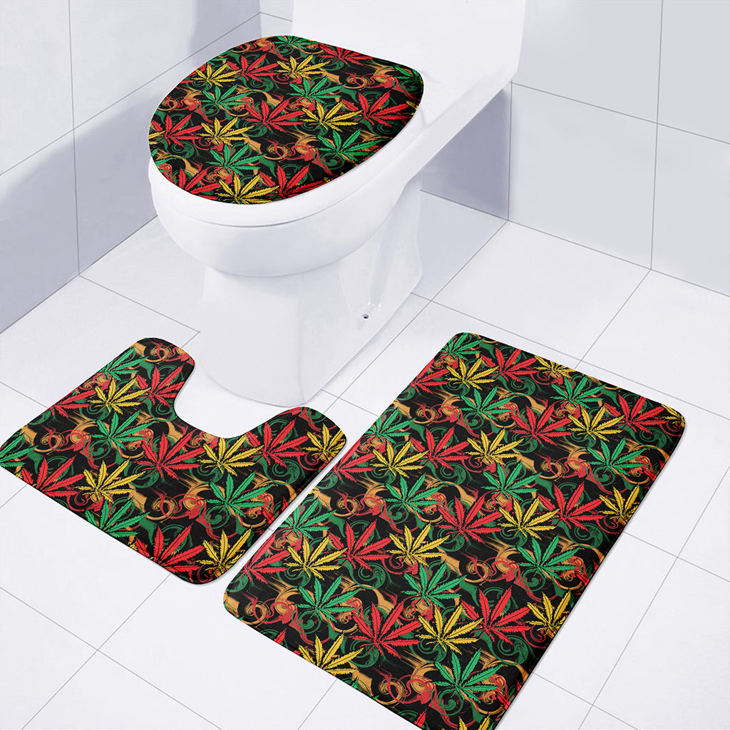 Rasta Marijuana Pattern Print 3 Piece Bath Mat Set