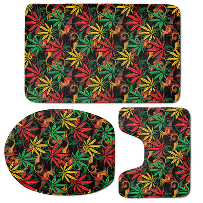 Rasta Marijuana Pattern Print 3 Piece Bath Mat Set