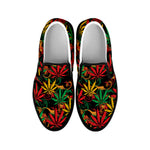 Rasta Marijuana Pattern Print Black Slip On Shoes