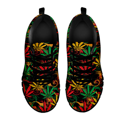 Rasta Marijuana Pattern Print Black Sneakers
