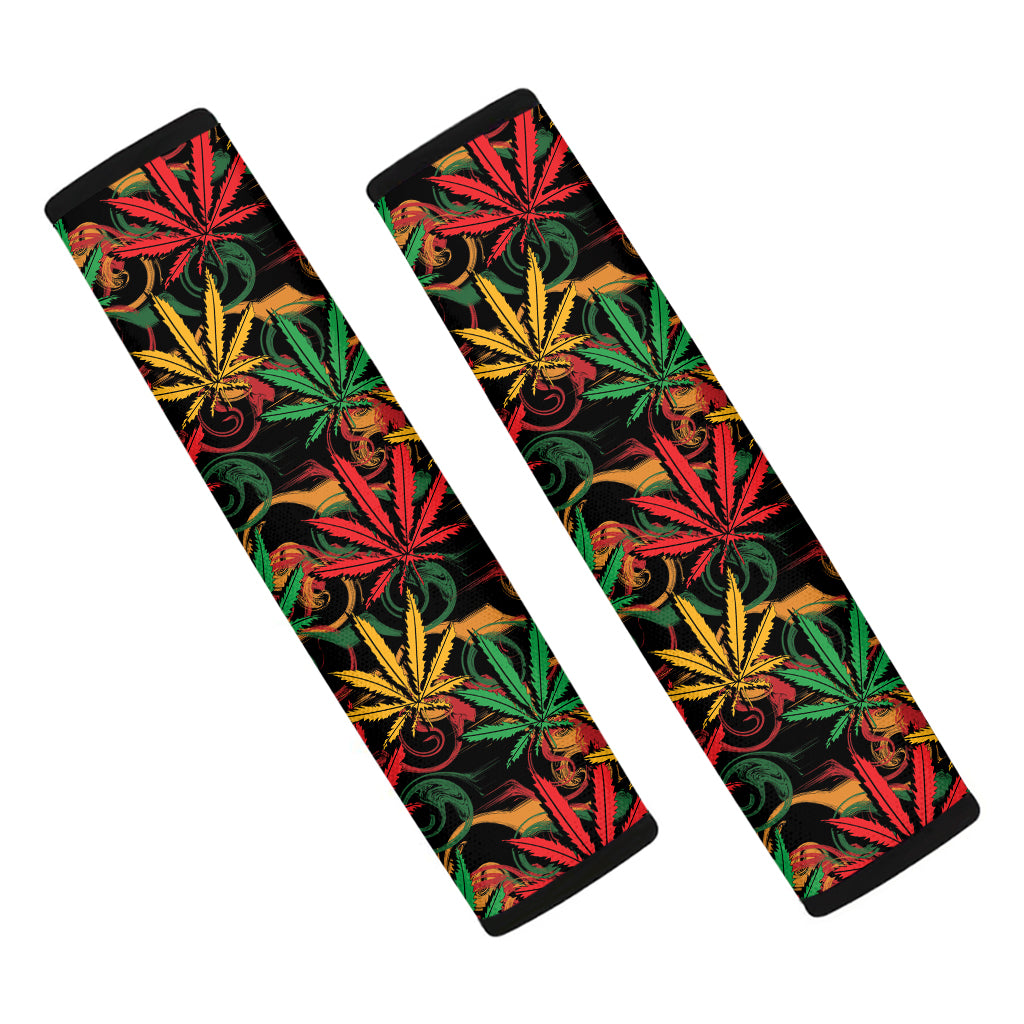 Rasta Marijuana Pattern Print Car Seat Belt Covers