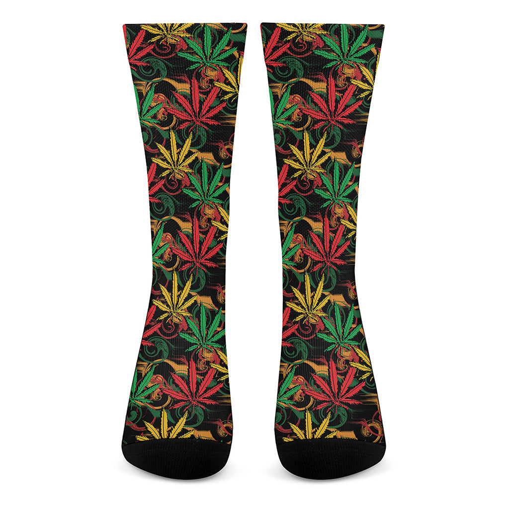 Rasta Marijuana Pattern Print Crew Socks