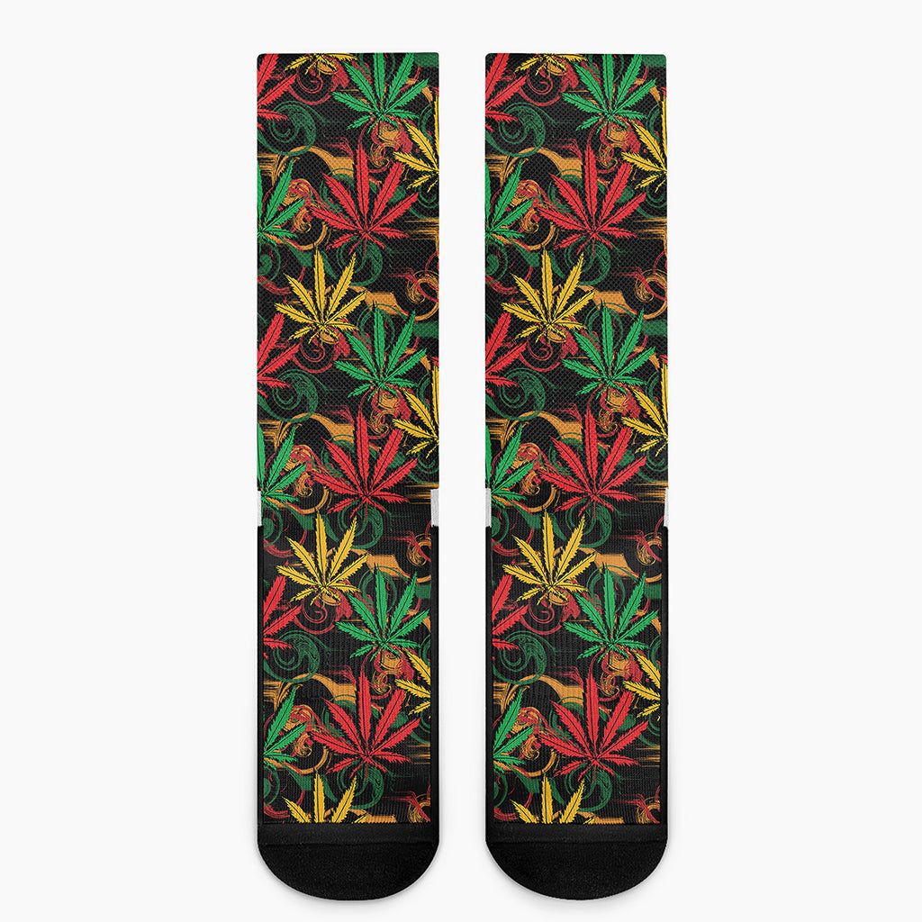 Rasta Marijuana Pattern Print Crew Socks