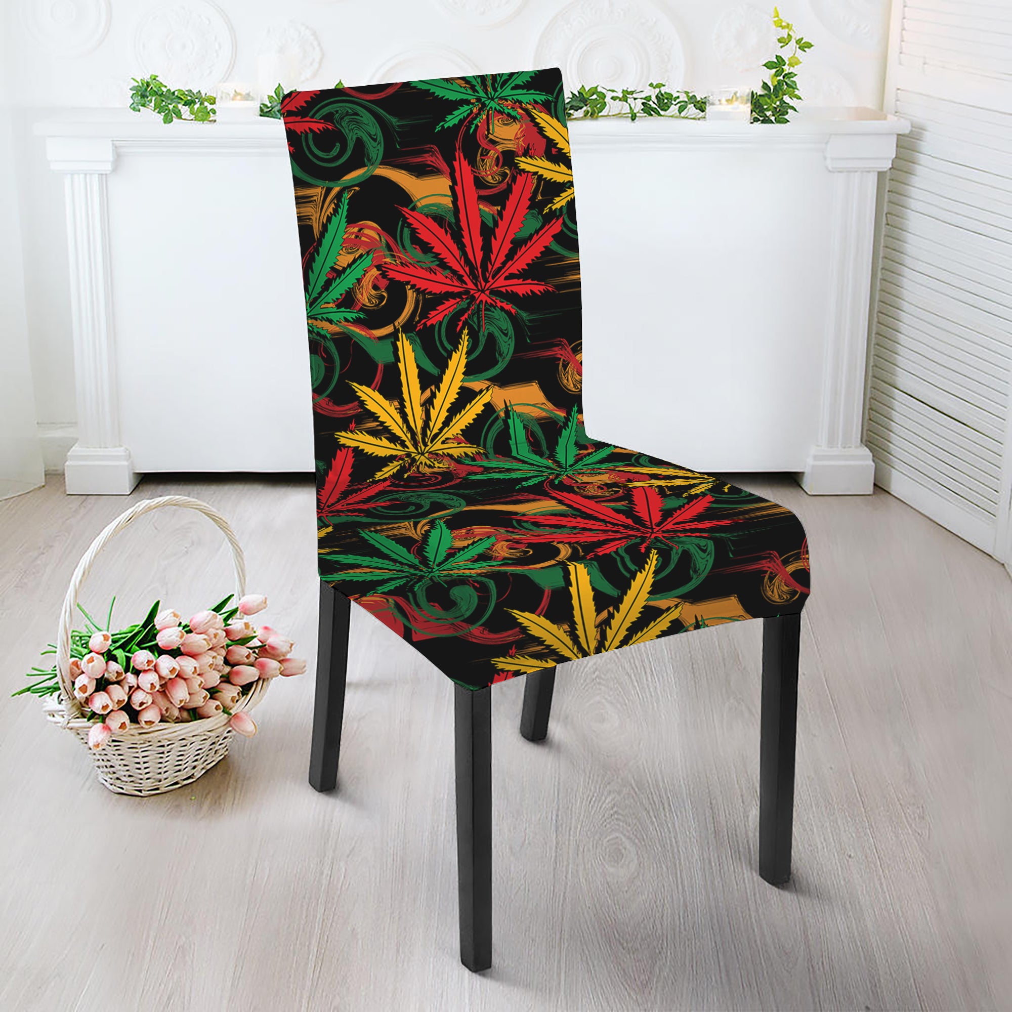 Rasta Marijuana Pattern Print Dining Chair Slipcover