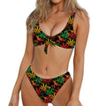 Rasta Marijuana Pattern Print Front Bow Tie Bikini