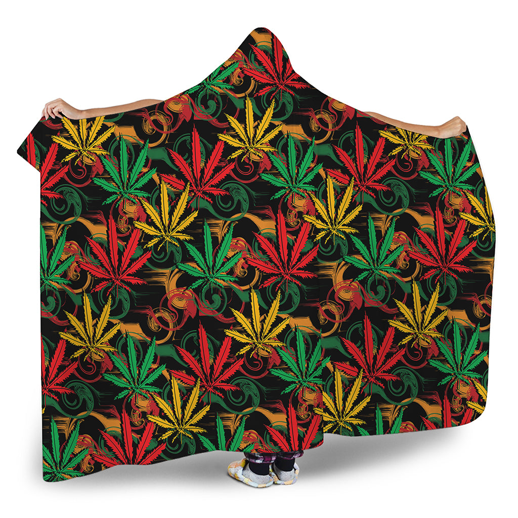 Rasta Marijuana Pattern Print Hooded Blanket