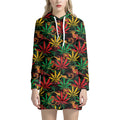 Rasta Marijuana Pattern Print Pullover Hoodie Dress