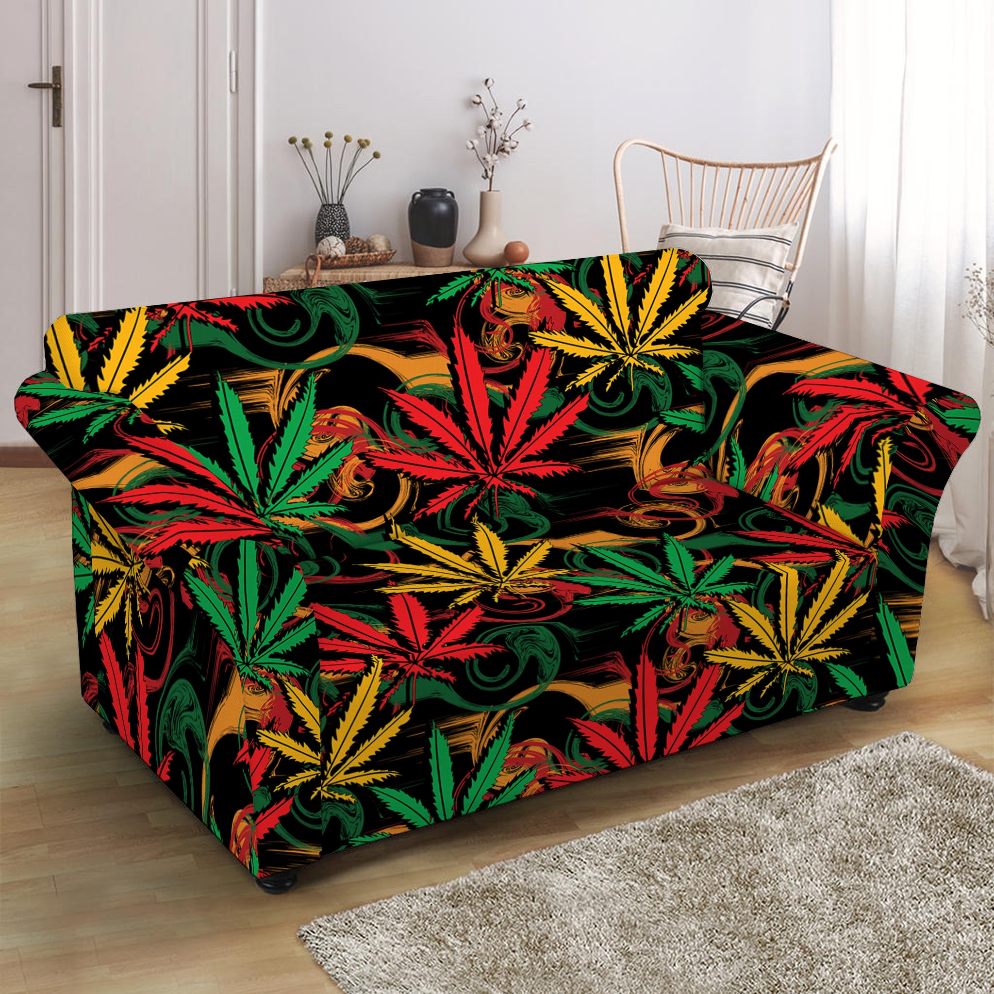 Rasta Marijuana Pattern Print Loveseat Slipcover