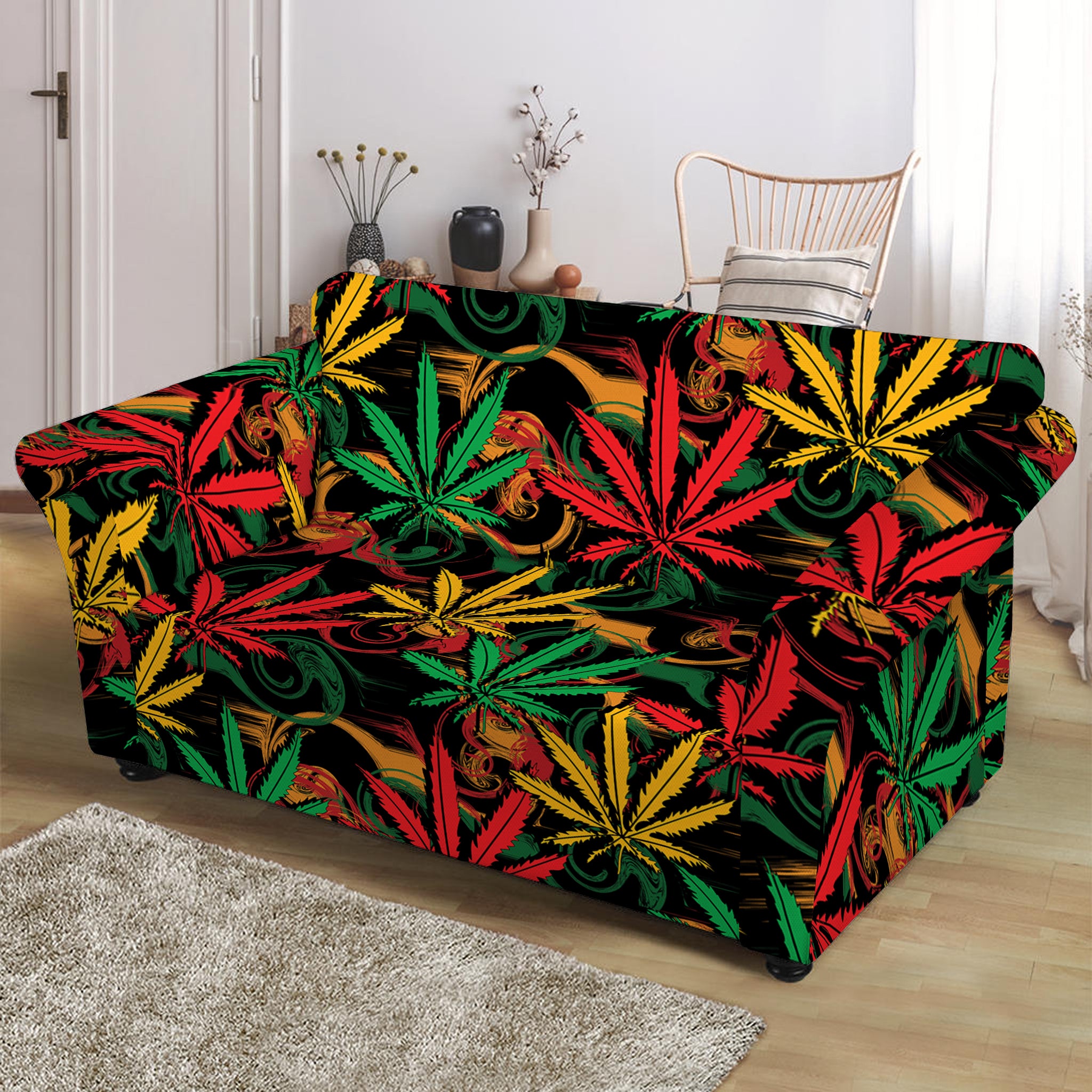 Rasta Marijuana Pattern Print Loveseat Slipcover