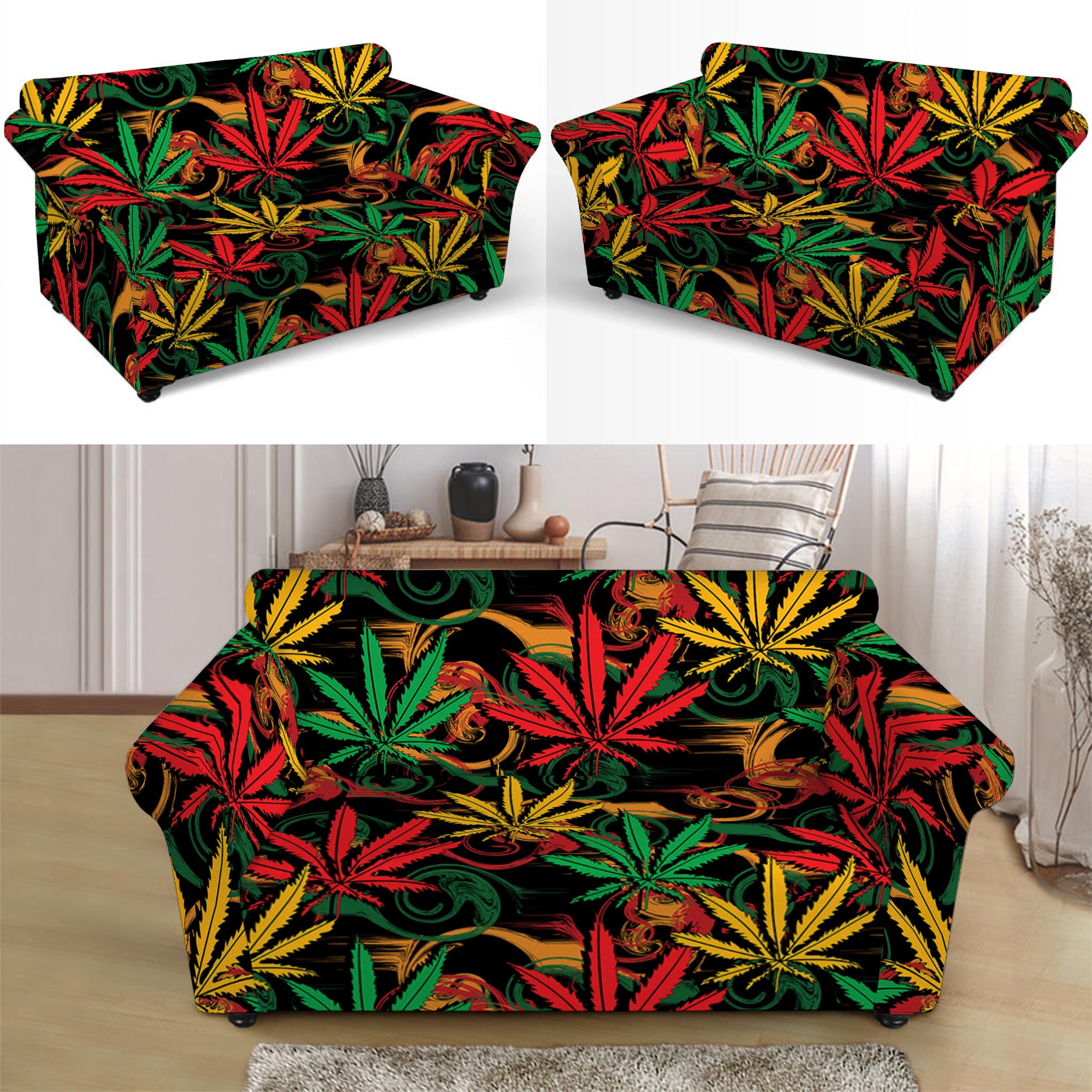 Rasta Marijuana Pattern Print Loveseat Slipcover