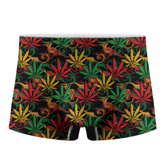 Rasta Marijuana Pattern Print Men's Boxer Briefs