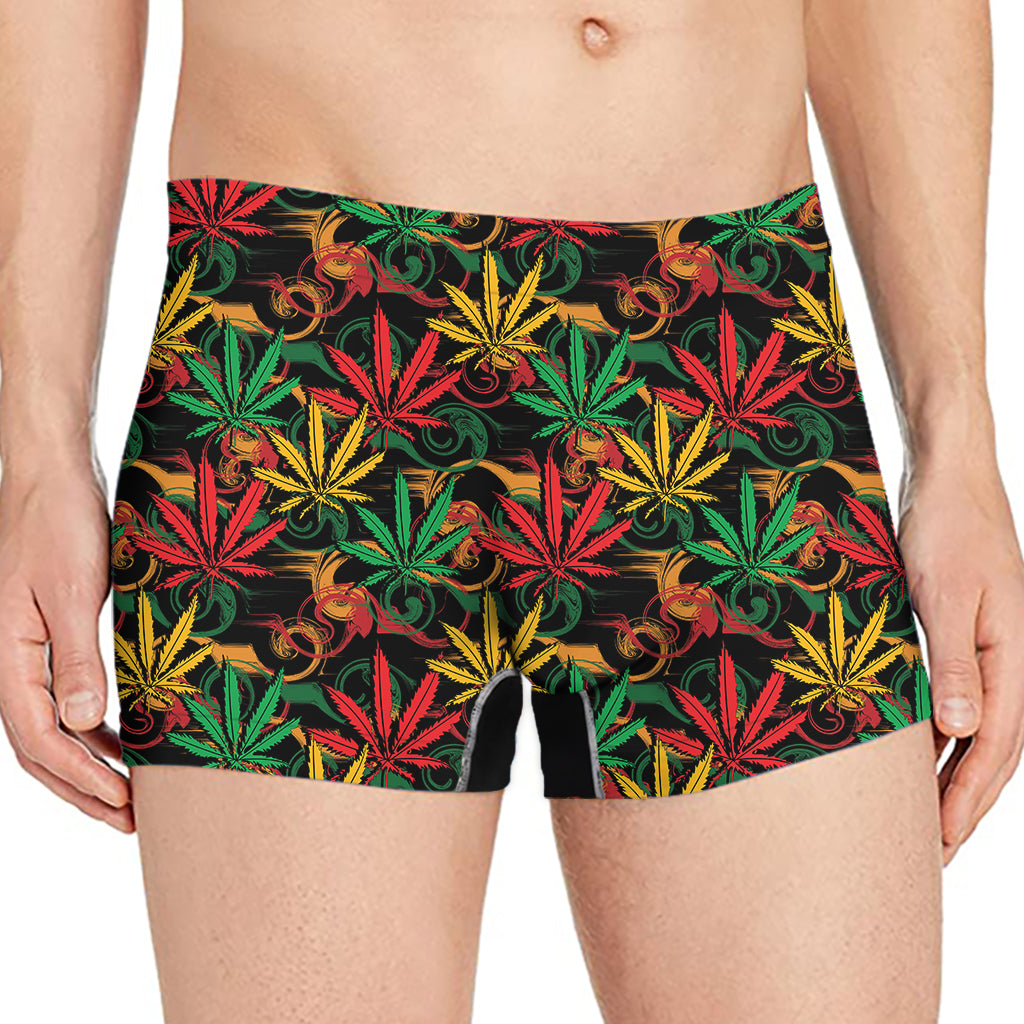Rasta Marijuana Pattern Print Men's Boxer Briefs