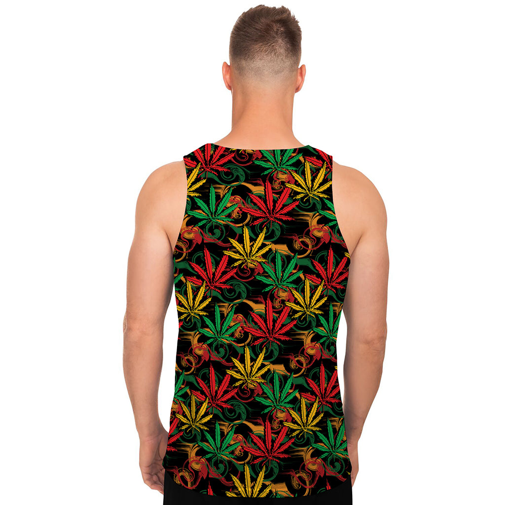Rasta Marijuana Pattern Print Men's Tank Top