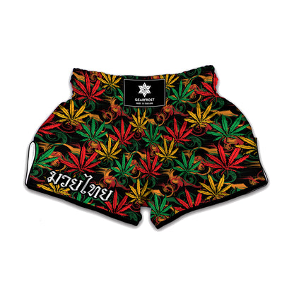 Rasta Marijuana Pattern Print Muay Thai Boxing Shorts