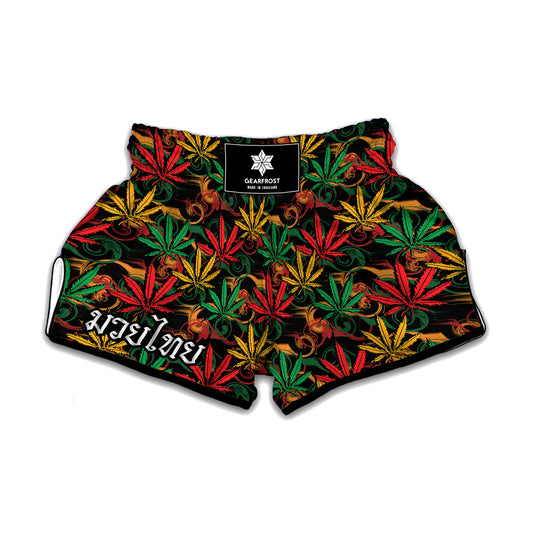 Rasta Marijuana Pattern Print Muay Thai Boxing Shorts