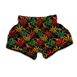 Rasta Marijuana Pattern Print Muay Thai Boxing Shorts