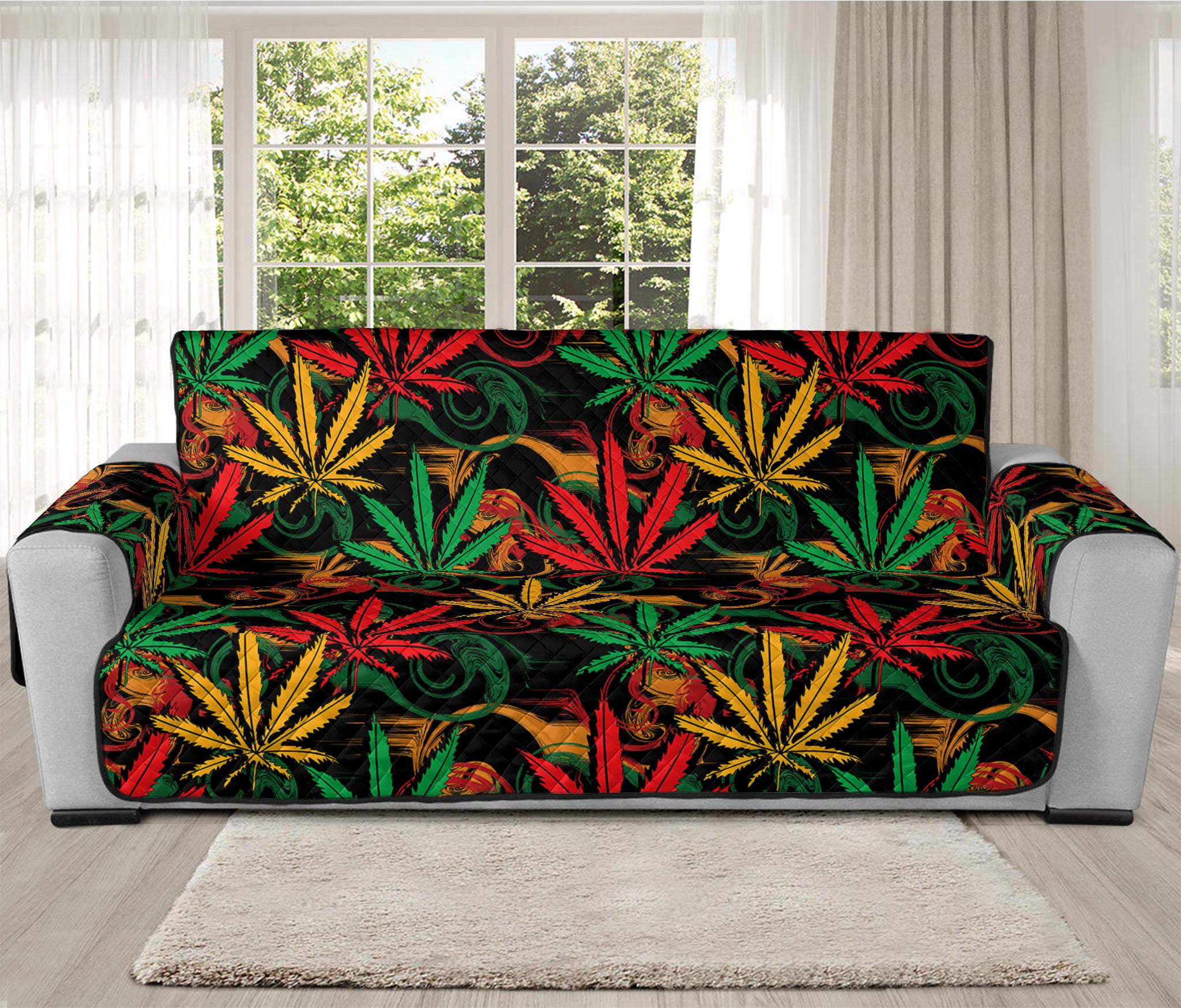 Rasta Marijuana Pattern Print Oversized Sofa Protector