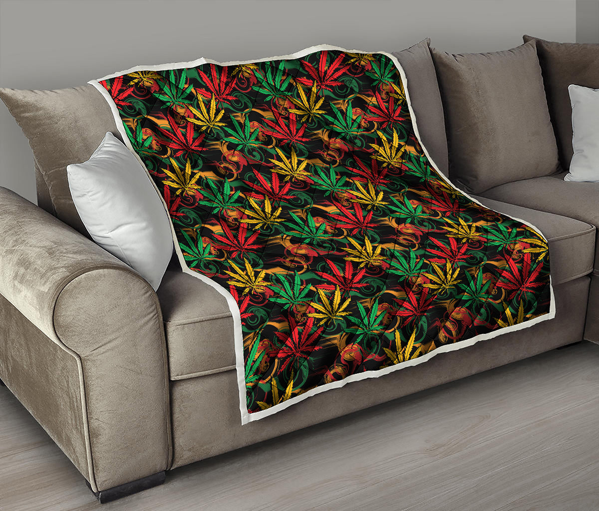 Rasta Marijuana Pattern Print Quilt