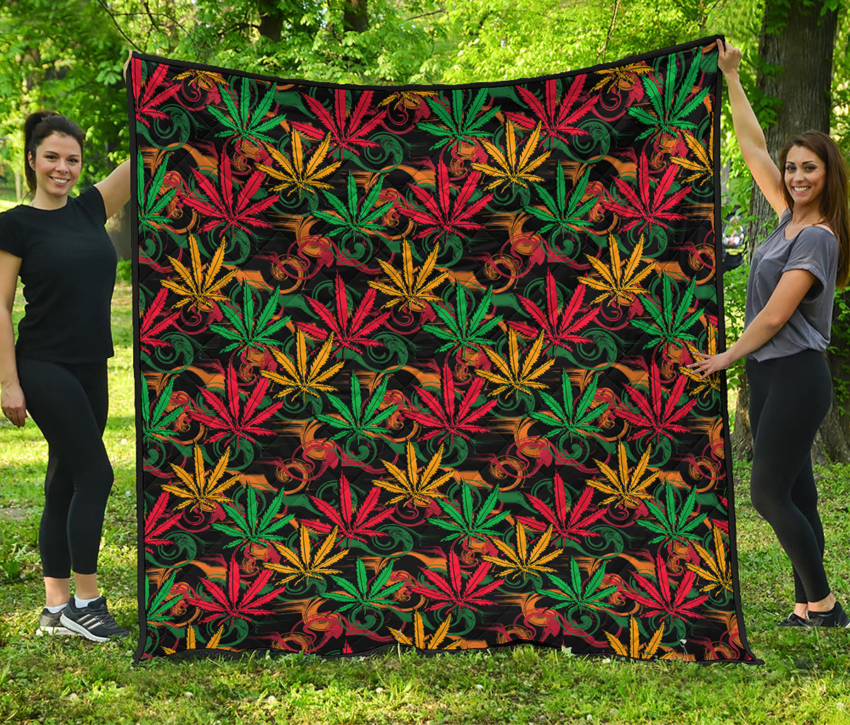 Rasta Marijuana Pattern Print Quilt