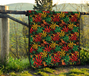 Rasta Marijuana Pattern Print Quilt