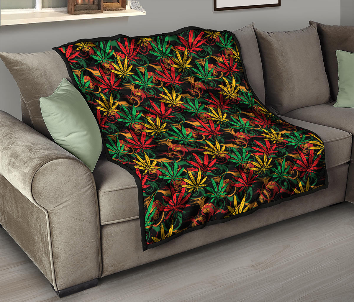 Rasta Marijuana Pattern Print Quilt