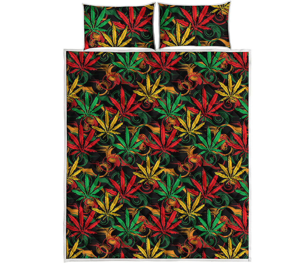 Rasta Marijuana Pattern Print Quilt Bed Set