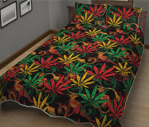 Rasta Marijuana Pattern Print Quilt Bed Set