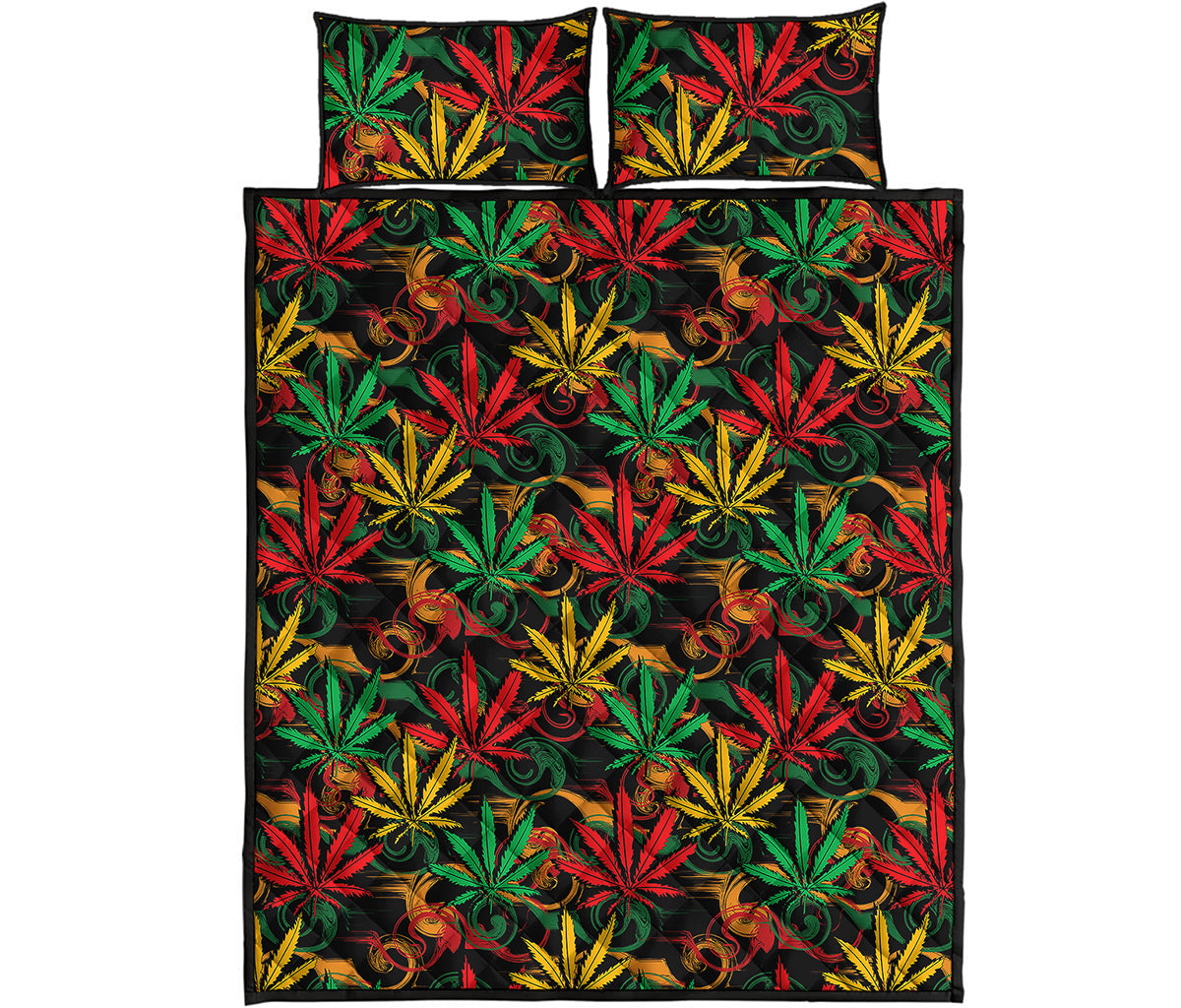 Rasta Marijuana Pattern Print Quilt Bed Set