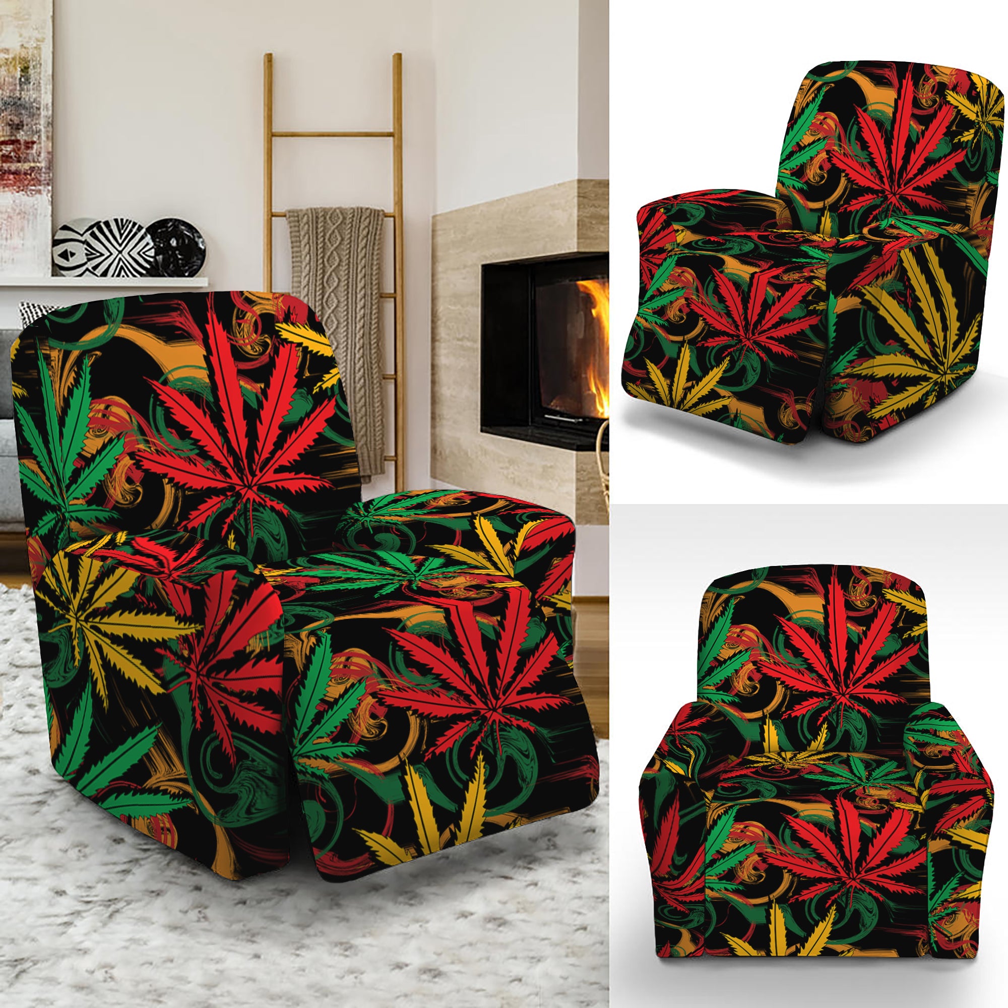 Rasta Marijuana Pattern Print Recliner Slipcover