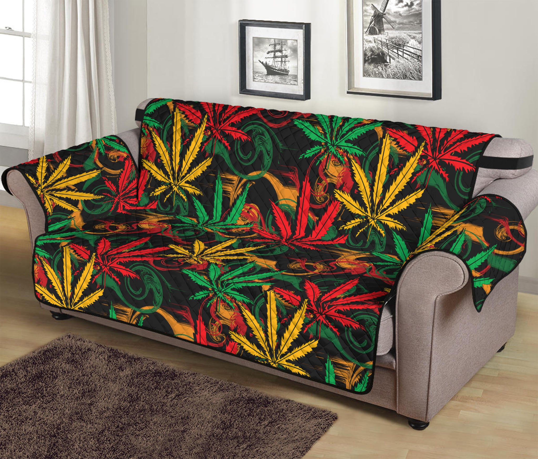 Rasta Marijuana Pattern Print Sofa Protector