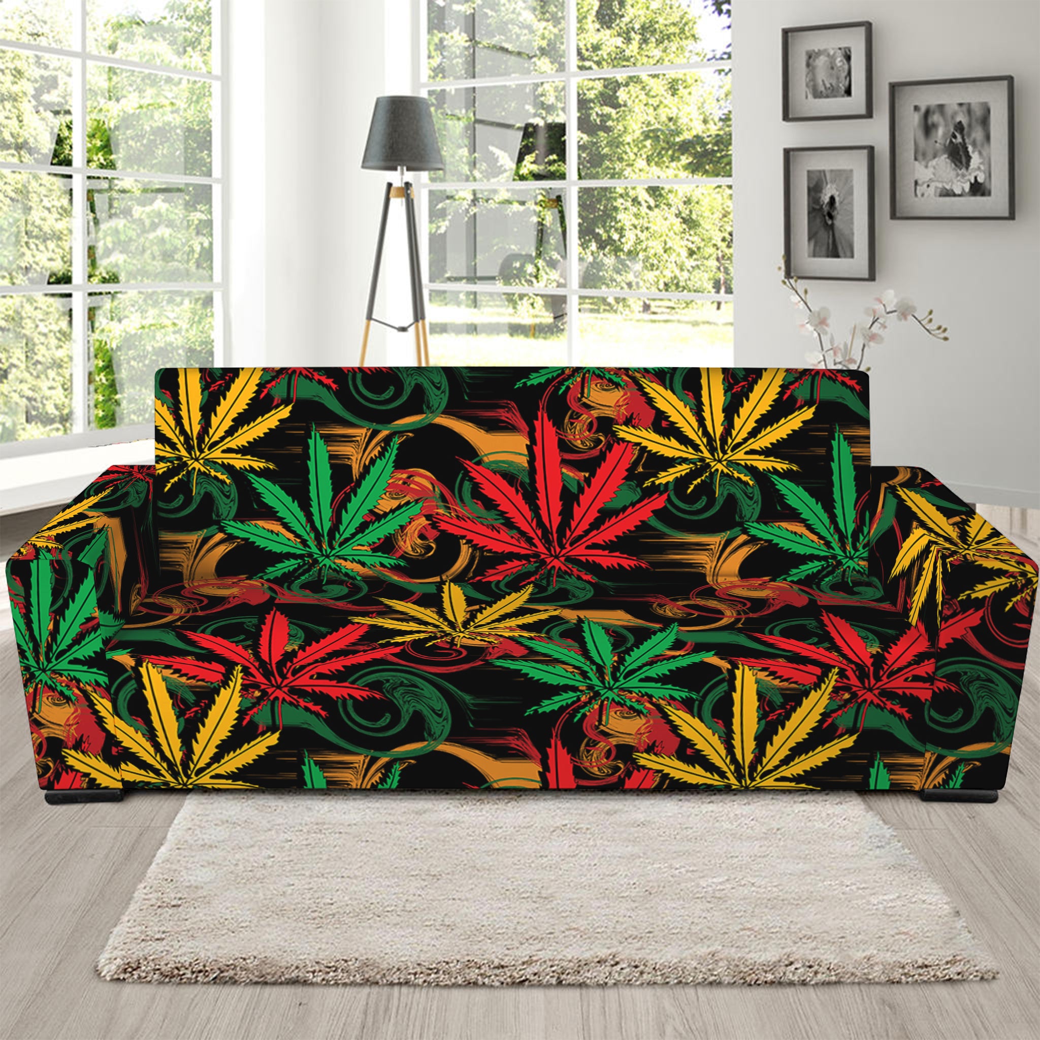 Rasta Marijuana Pattern Print Sofa Slipcover