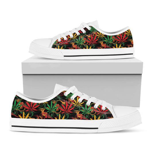 Rasta Marijuana Pattern Print White Low Top Shoes