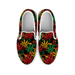 Rasta Marijuana Pattern Print White Slip On Shoes