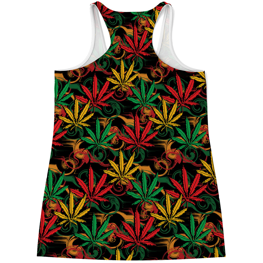 Rasta Marijuana Pattern Print Women's Racerback Tank Top