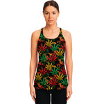 Rasta Marijuana Pattern Print Women's Racerback Tank Top