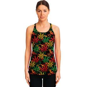 Rasta Marijuana Pattern Print Women's Racerback Tank Top