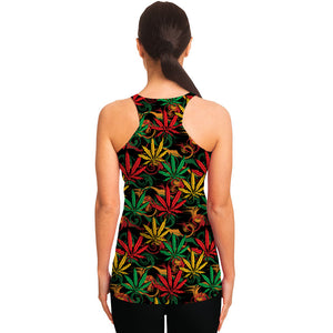 Rasta Marijuana Pattern Print Women's Racerback Tank Top