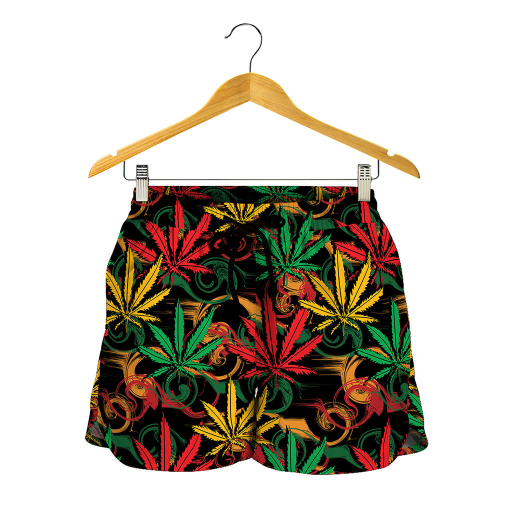 Rasta Marijuana Pattern Print Women's Shorts
