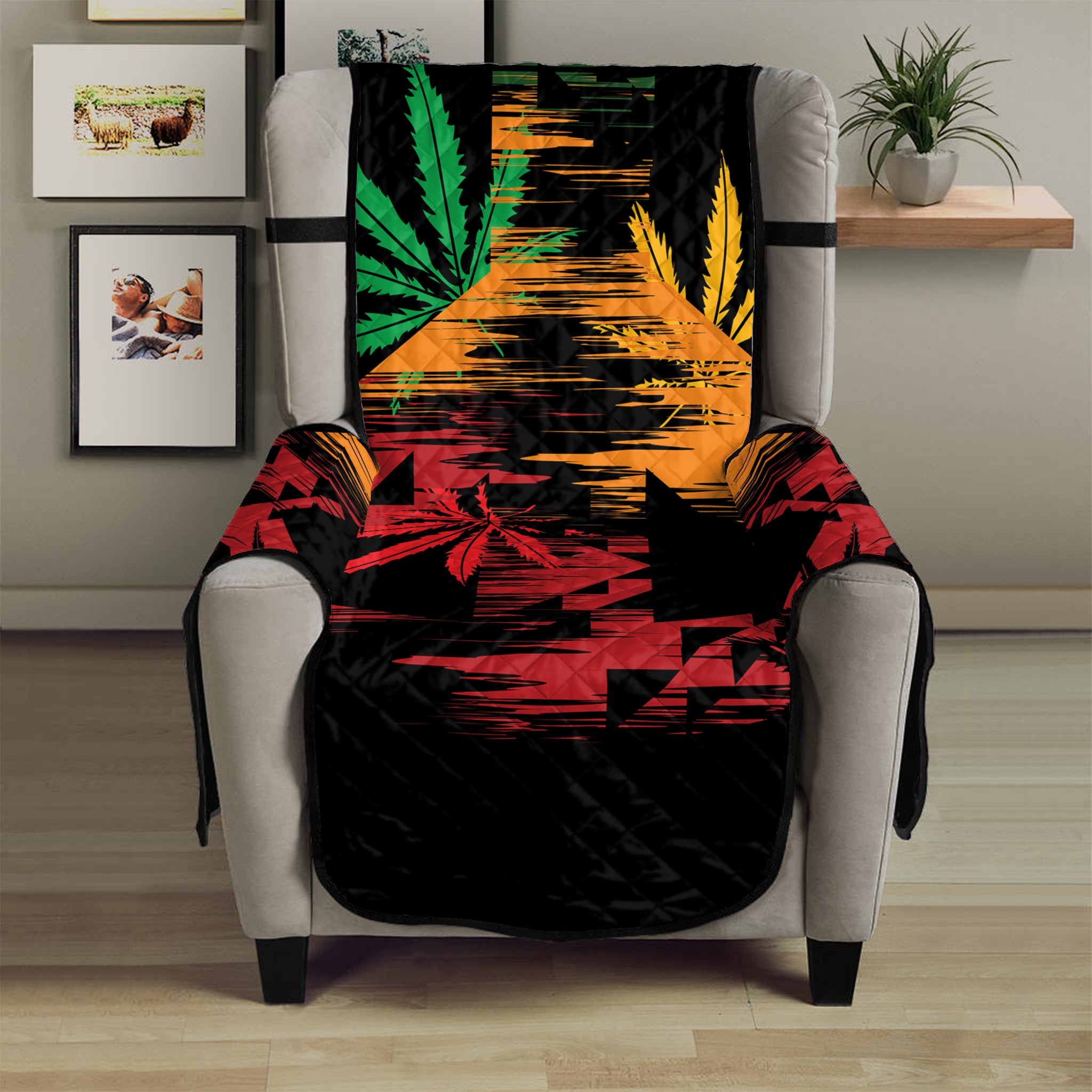 Rasta Peace Sign Print Armchair Protector