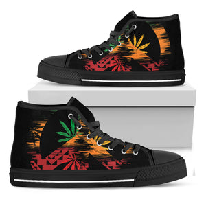 Rasta Peace Sign Print Black High Top Shoes