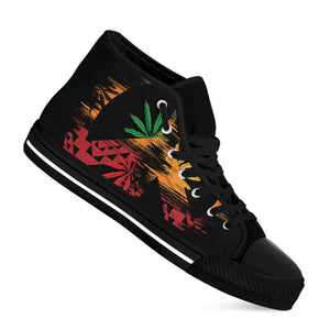 Rasta Peace Sign Print Black High Top Shoes