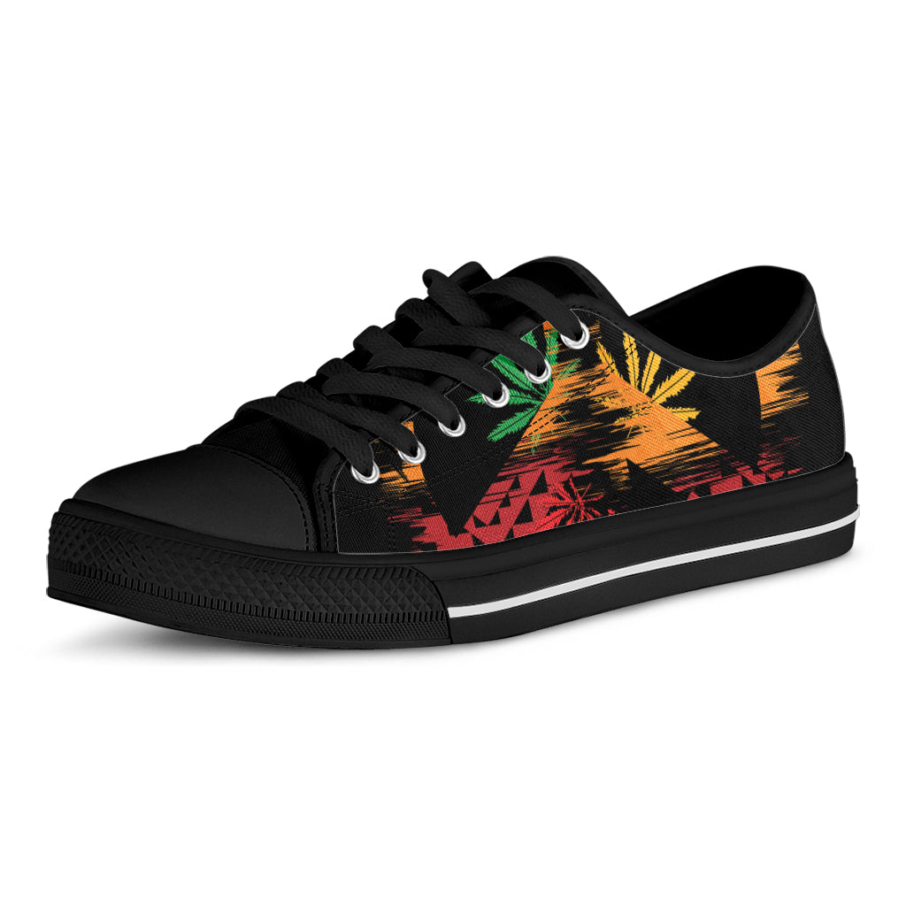 Rasta Peace Sign Print Black Low Top Shoes 