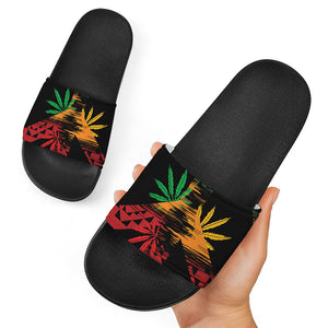 Rasta Peace Sign Print Black Slide Sandals