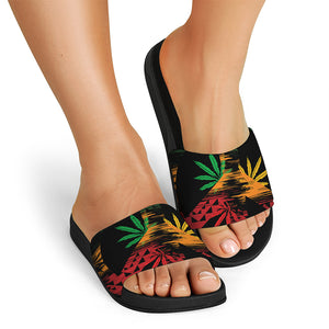 Rasta Peace Sign Print Black Slide Sandals