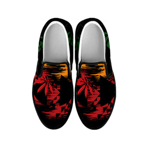 Rasta Peace Sign Print Black Slip On Shoes