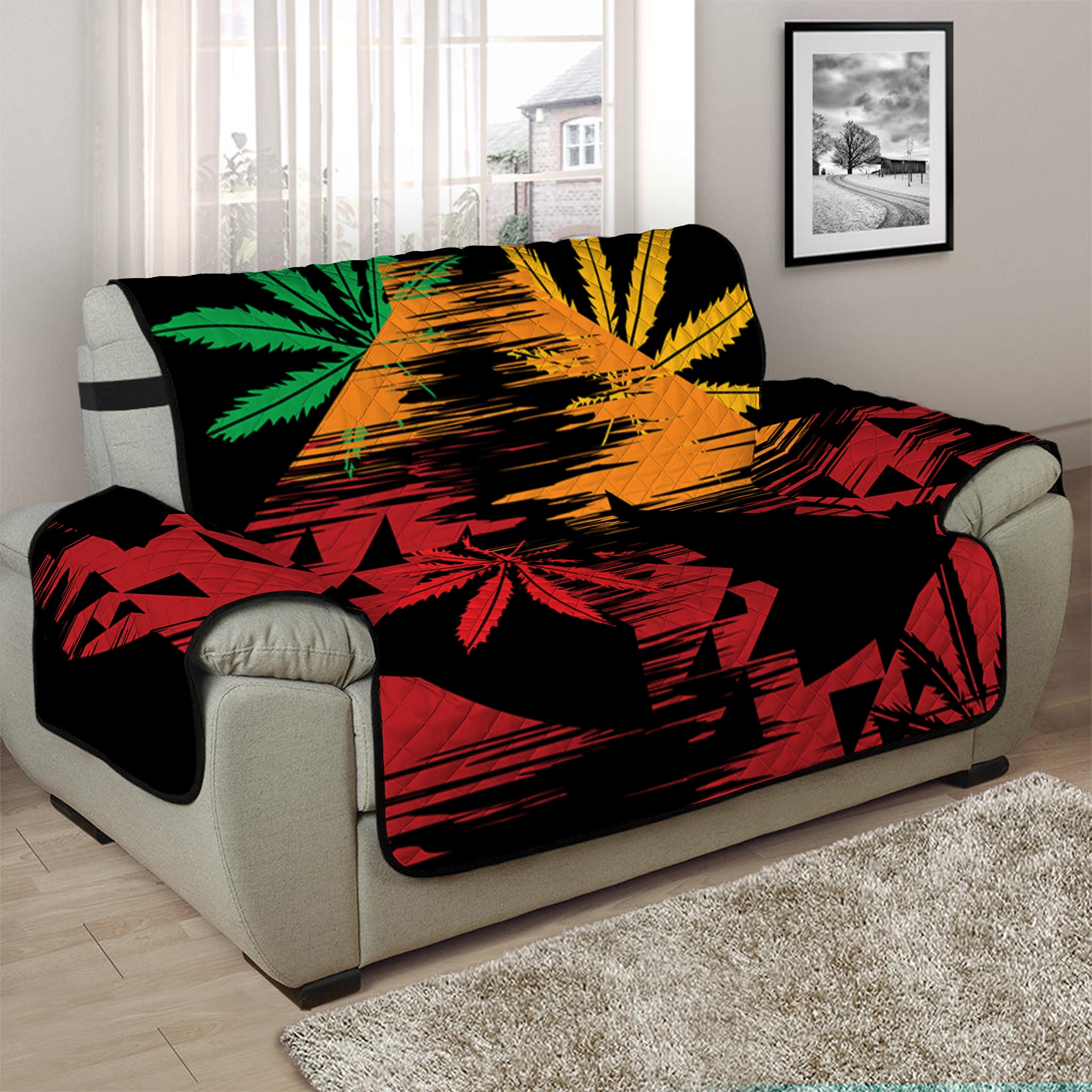 Rasta Peace Sign Print Half Sofa Protector