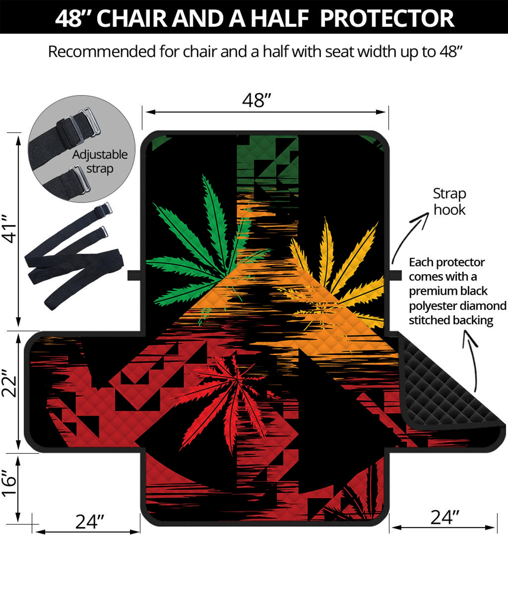 Rasta Peace Sign Print Half Sofa Protector