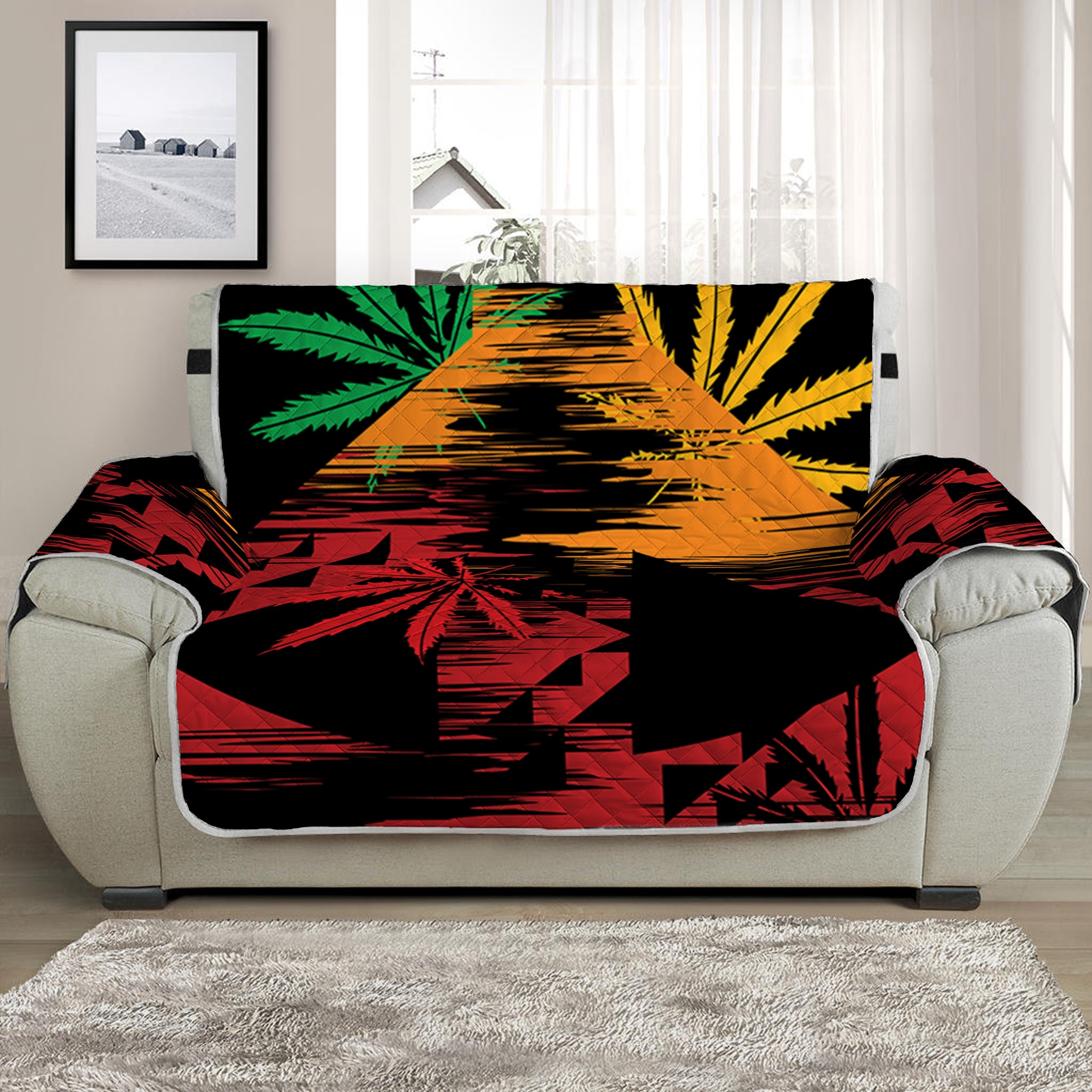 Rasta Peace Sign Print Half Sofa Protector