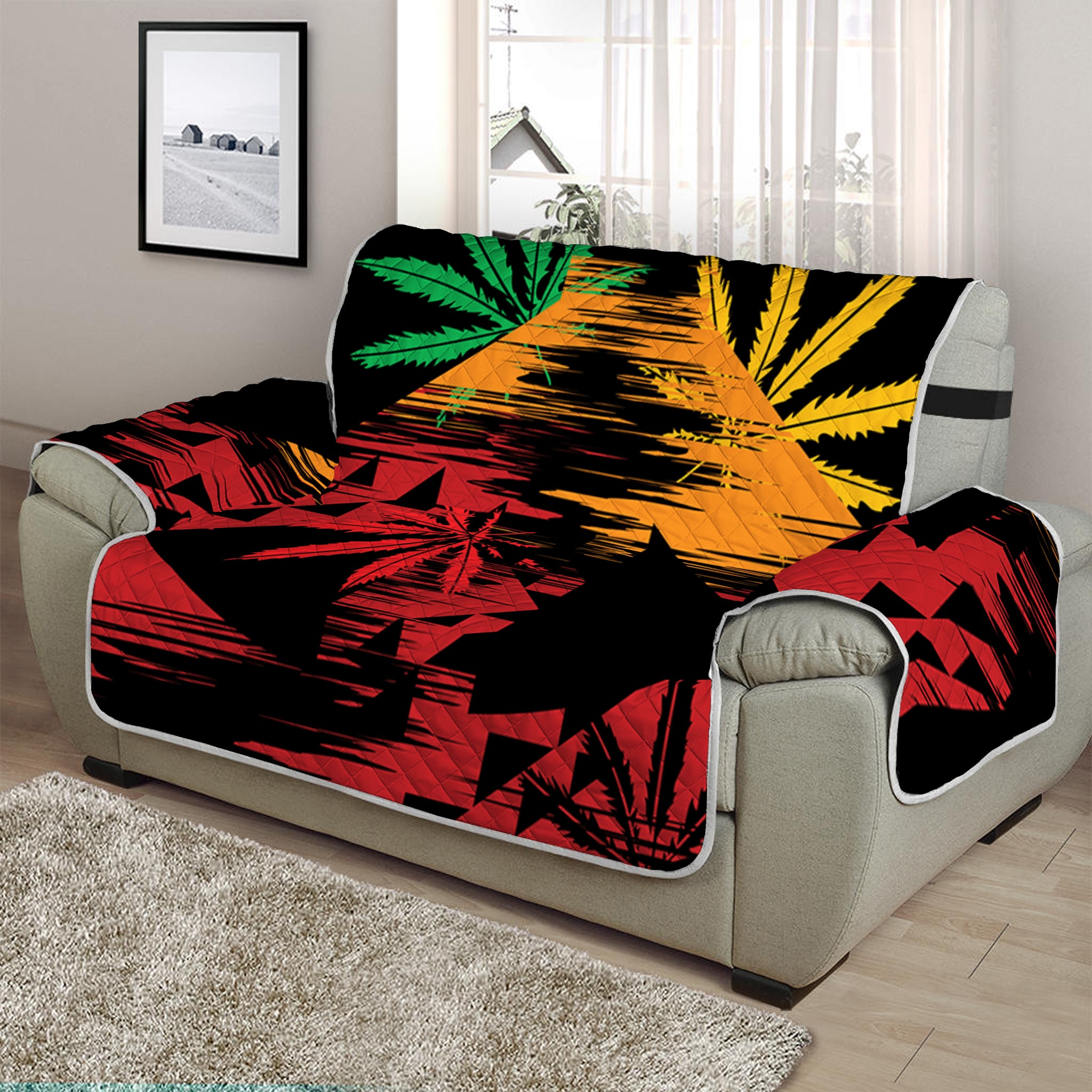 Rasta Peace Sign Print Half Sofa Protector