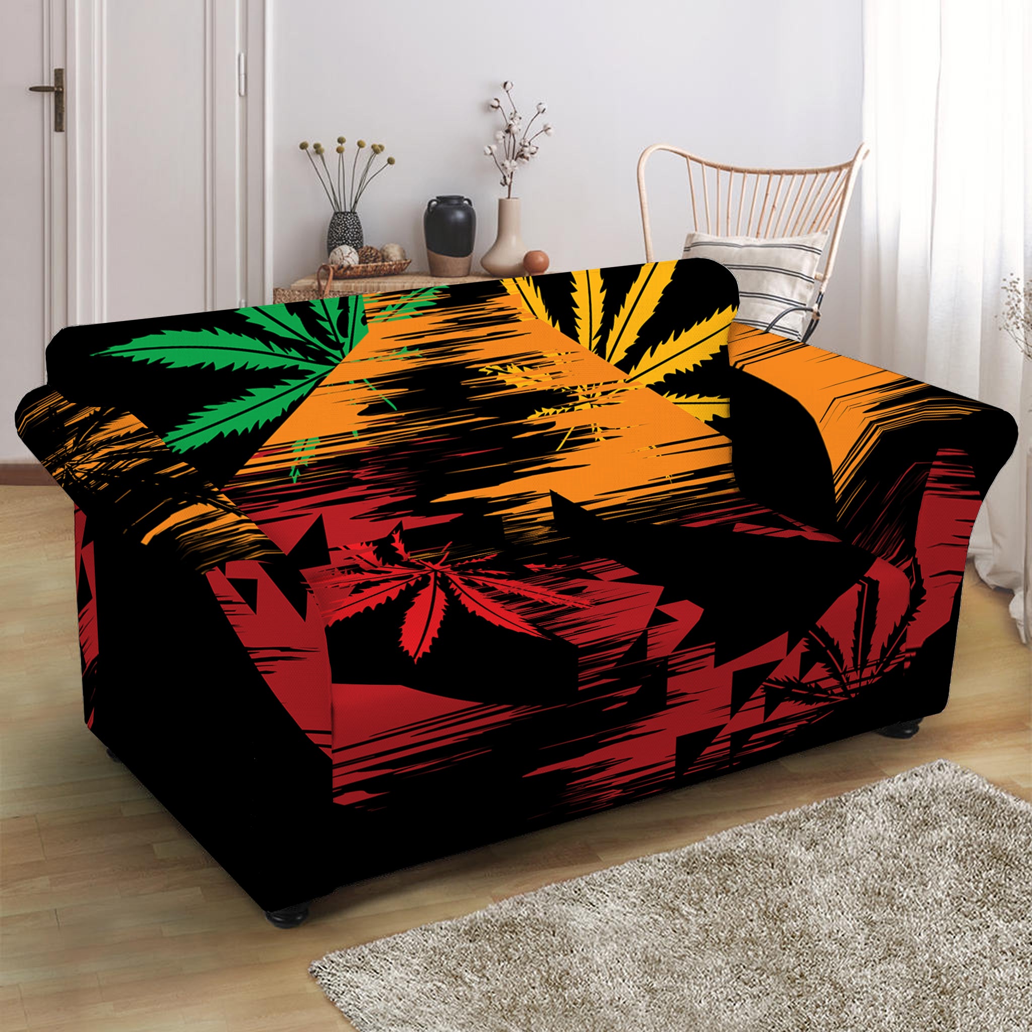 Rasta Peace Sign Print Loveseat Slipcover